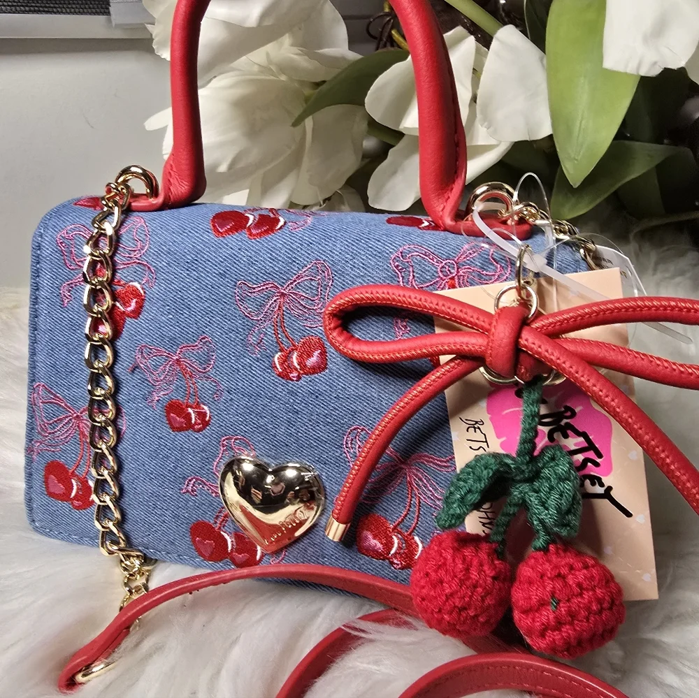Betsey Johnson Cherry Denim Crossbody new
